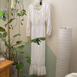 Boho prarie dress off the shoulder White Long Sleeve Dress